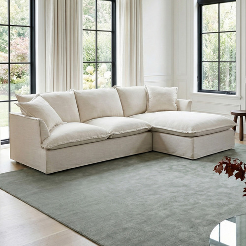 Cream Softy Premium 3 Seater Slipcover Sofa with Chaise