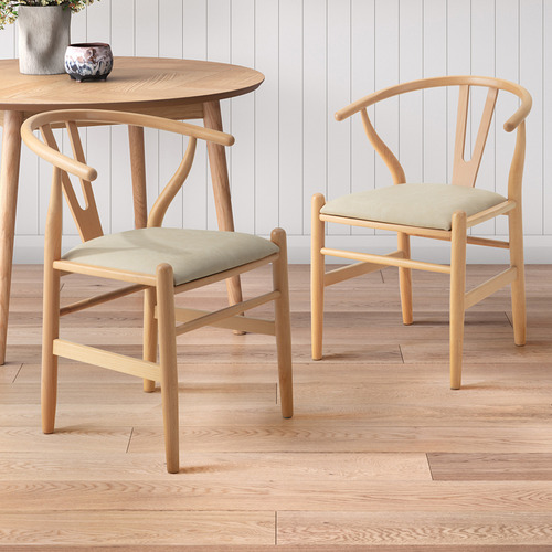 Hans Wegner Wishbone Replica Upholstered Dining Chairs