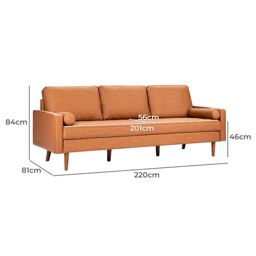 Tan Stockholm 4 Seater Faux Leather Sofa