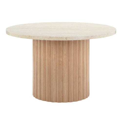 Elodie Round Travertine-Look Dining Table