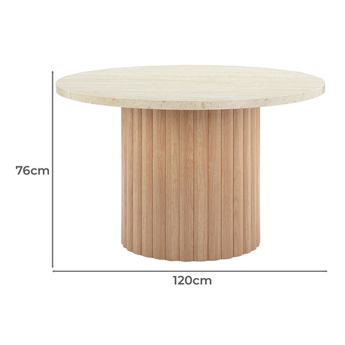 Elodie Round Travertine-Look Dining Table