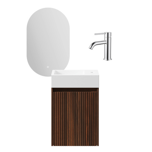 Panama 400mm Oak Vanity Package With Mixer & LED Mirror