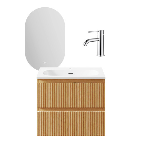 Panama 600mm Oak Vanity Package With Mixer & LED Mirror