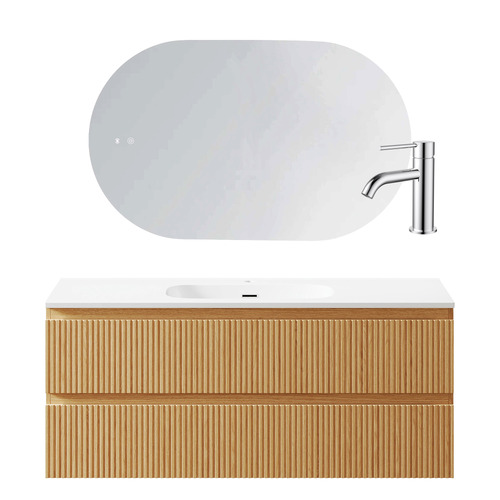 Panama 1200mm Oak Vanity Package With Mixer & LED Mirror