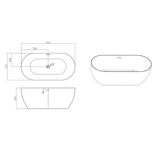 Avalon 1500mm Egg Acrylic Freestanding Bath
