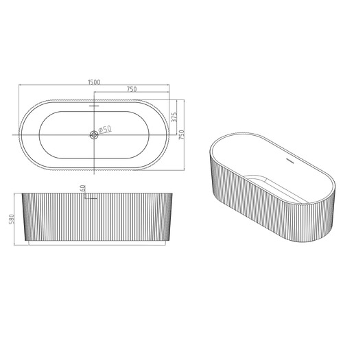 Avalon 1500mm Fulted Acrylic Freestanding Bath
