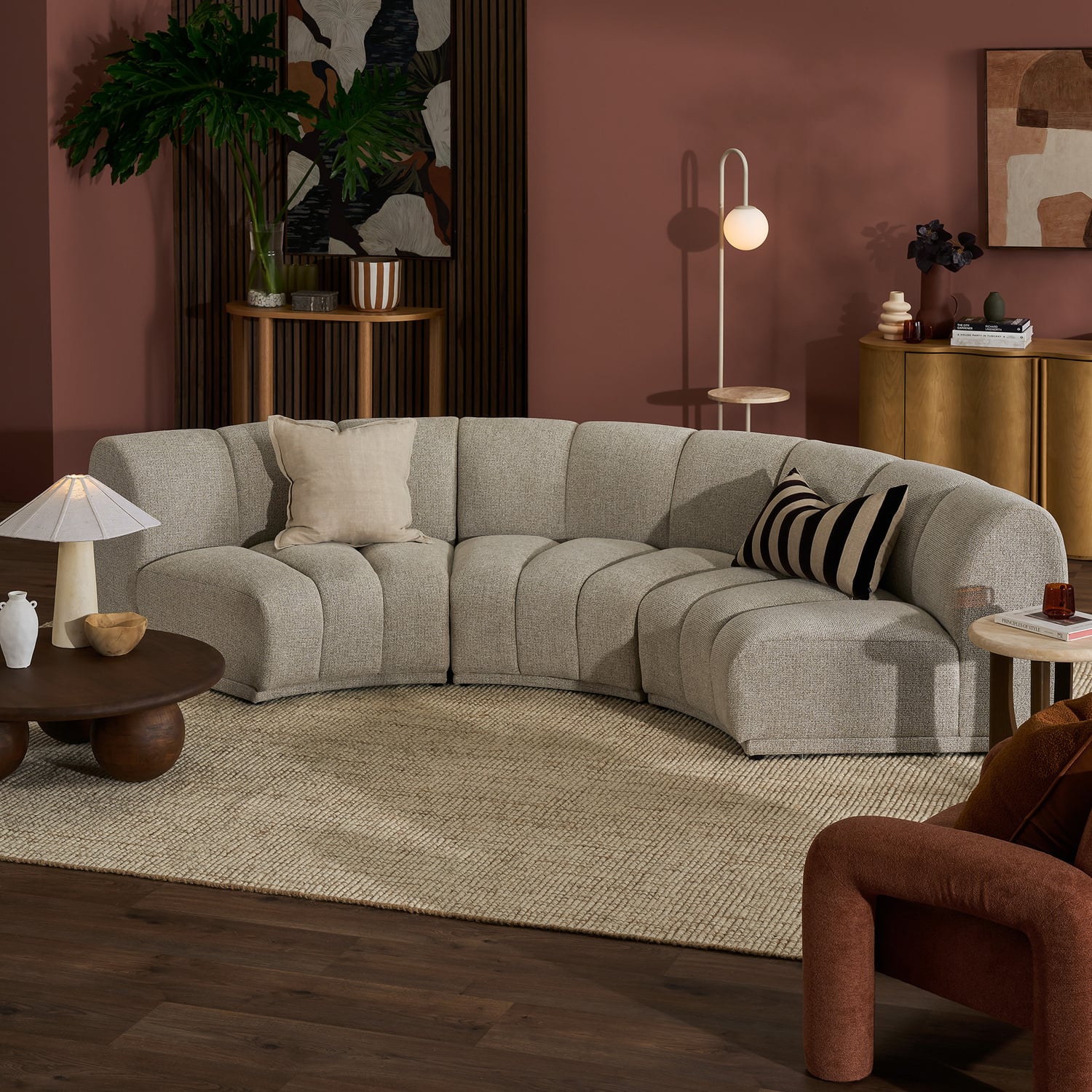 Arco Curved 3 Seater Chenille Modular Sofa
