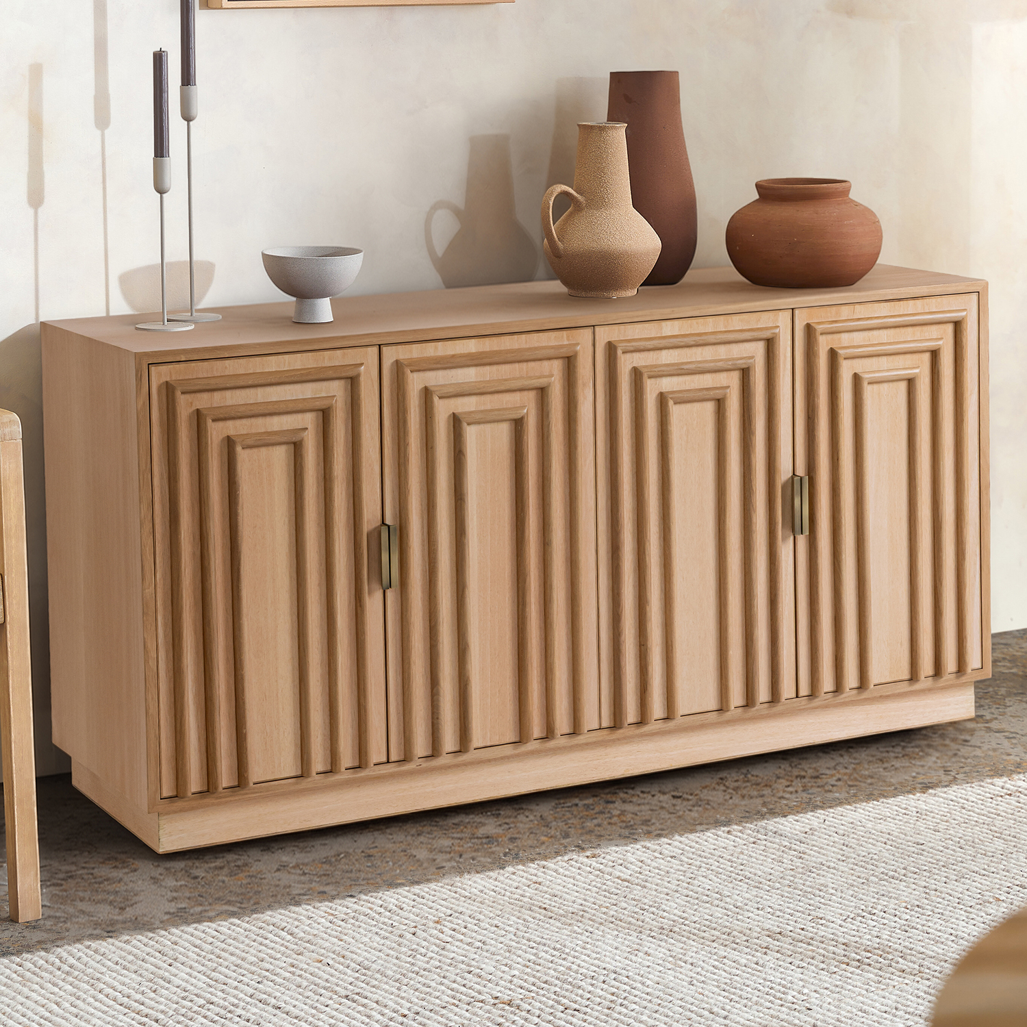 Meira Mango Wood 4 Door Sideboard Buffet