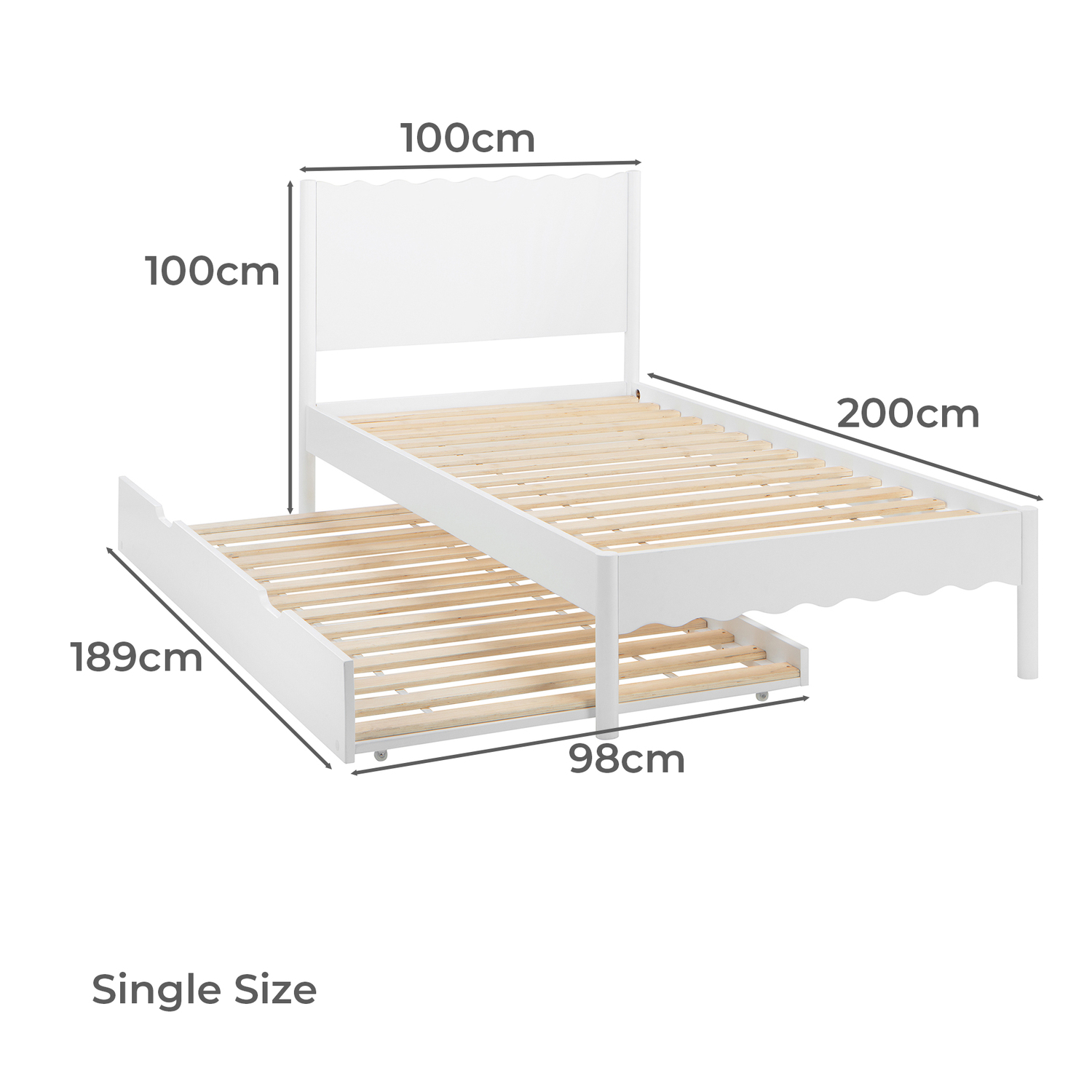 Luna Pine Wood Single Bed with Trundle