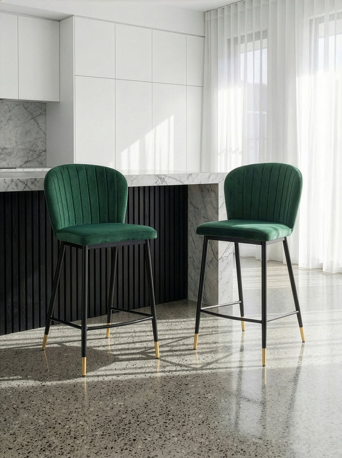 67cm Green Venus Velvet Bar Stools