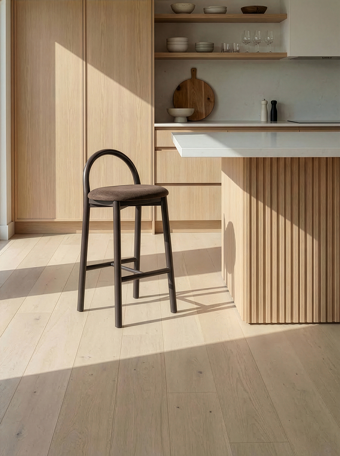 65.5cm Lottie Arched Solid Beech Wood Bar Stool