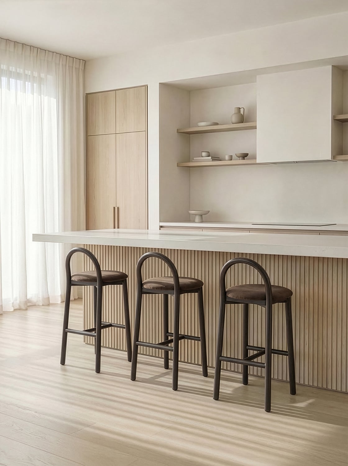 65.5cm Lottie Arched Solid Beech Wood Bar Stool