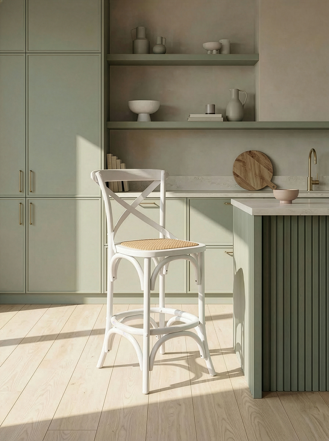 65cm Bella Cross Back Solid Birch Wood Bar Stool
