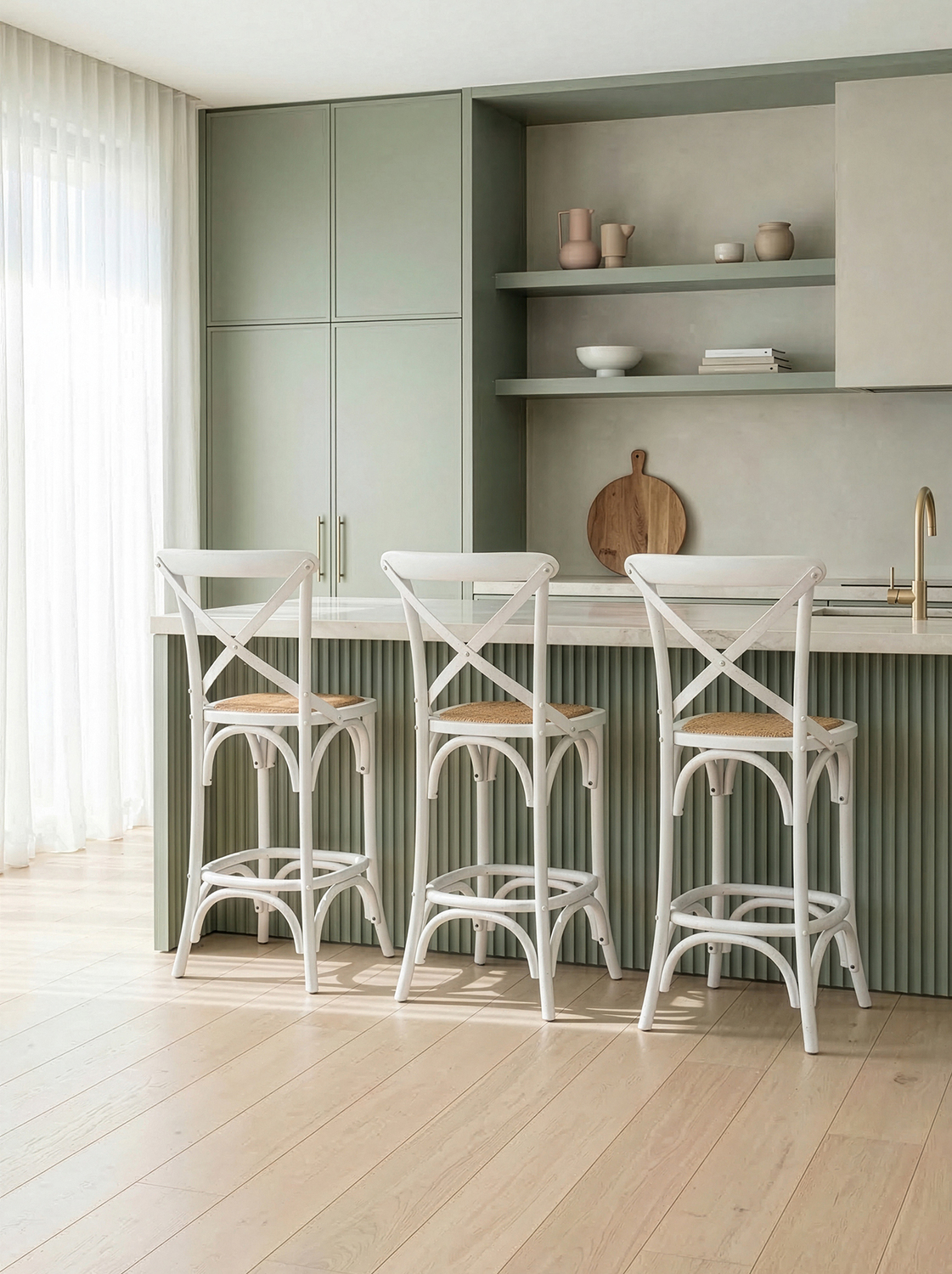 65cm Bella Cross Back Solid Birch Wood Bar Stool
