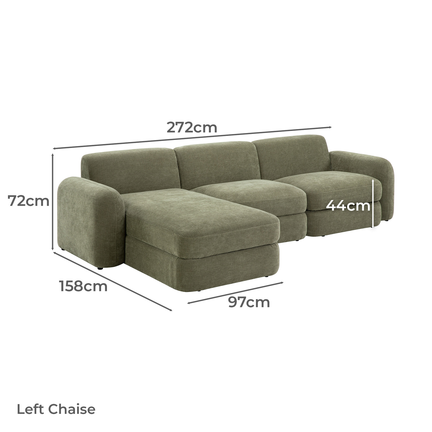 Cora 4 Seater Modular Sofa with Chaise & Storage