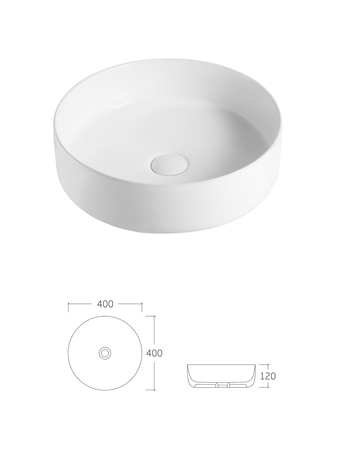 Sabina 400mm White Round Ceramic Above Counter Basin