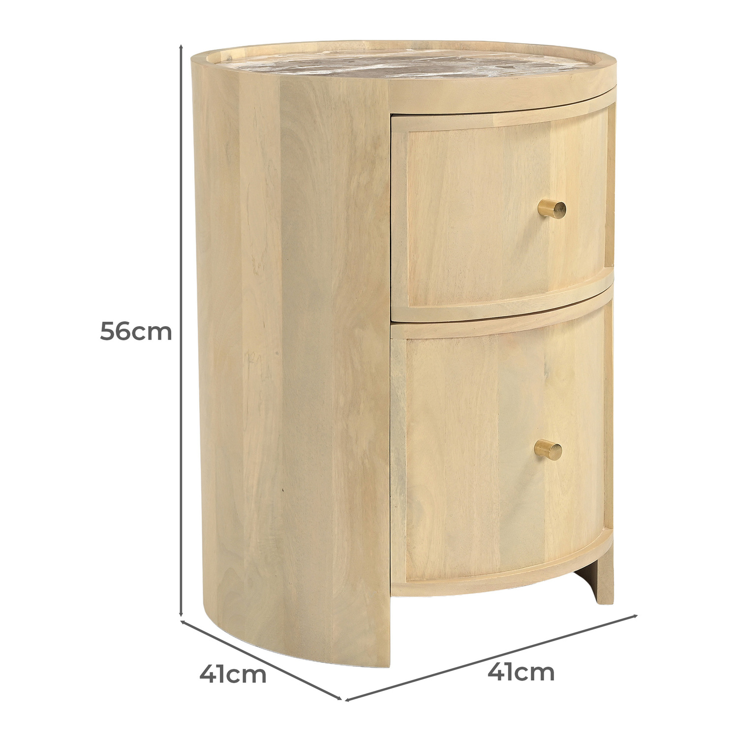 Romy Round Marble & Mango Wood Bedside Table