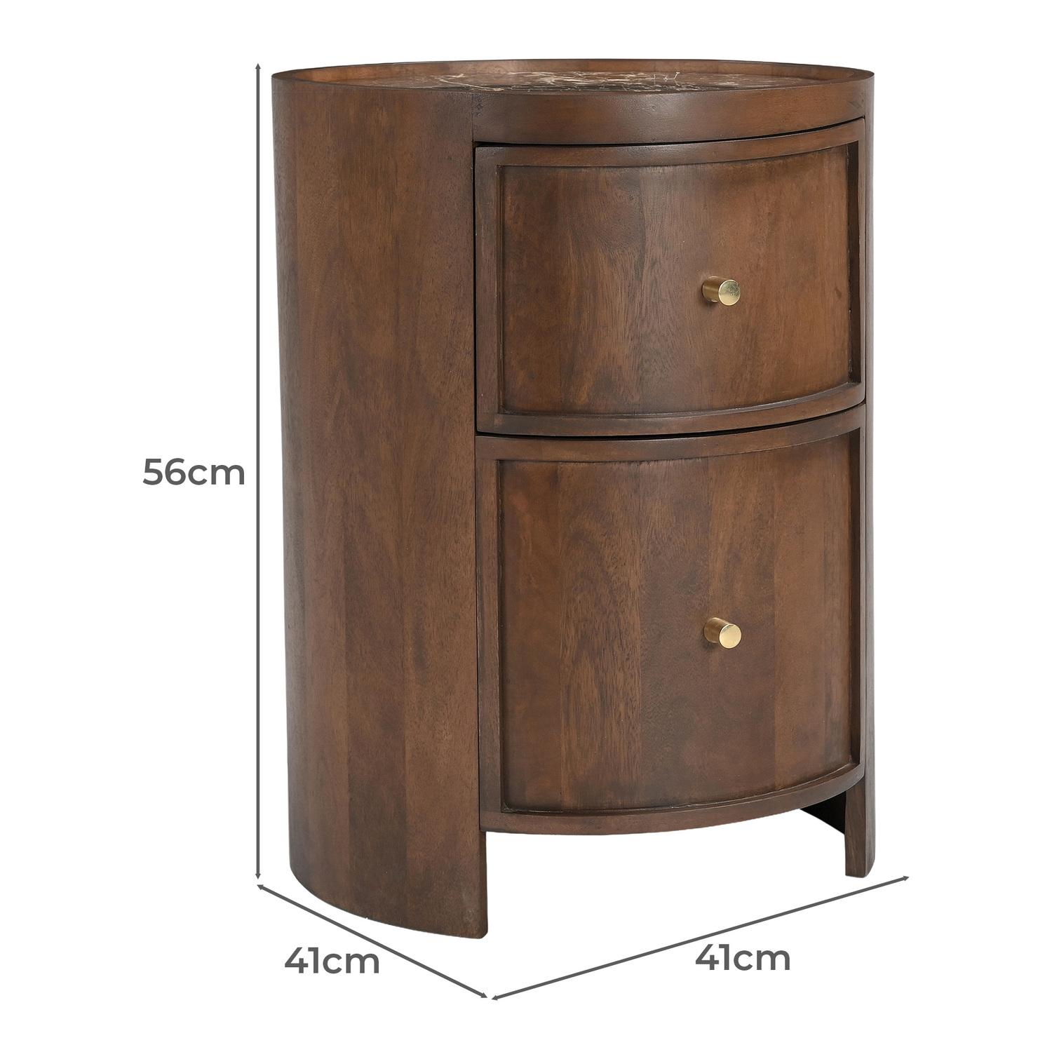 Romy Round Marble & Mango Wood Bedside Table