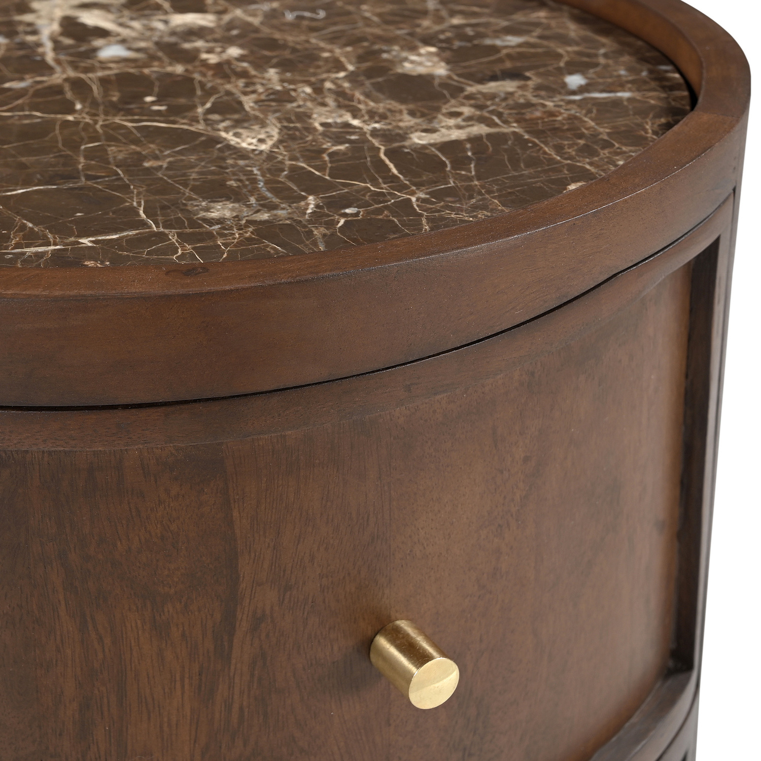 Romy Round Marble & Mango Wood Bedside Table
