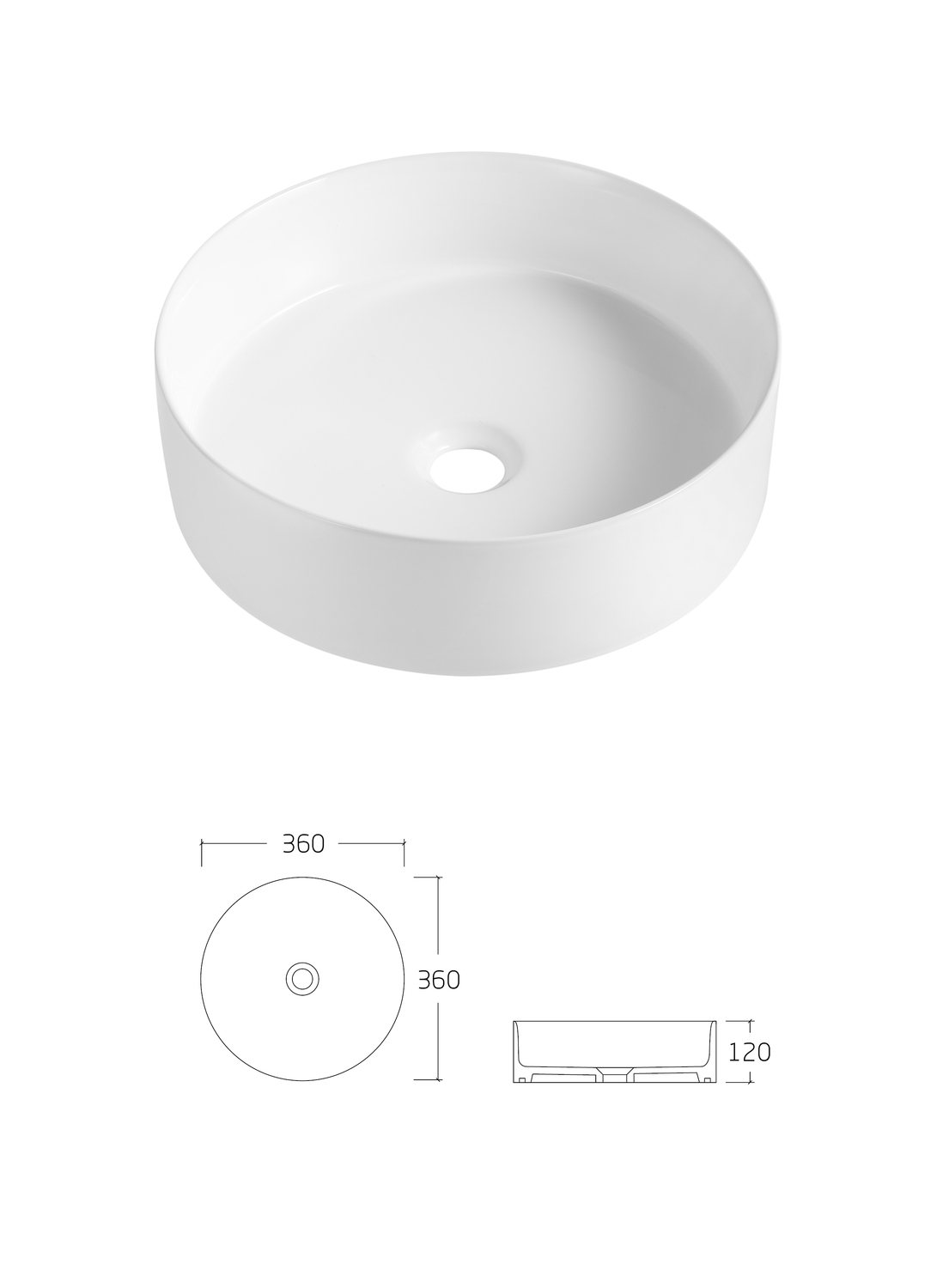 Sabina 360mm Round Ceramic Above Counter Basin