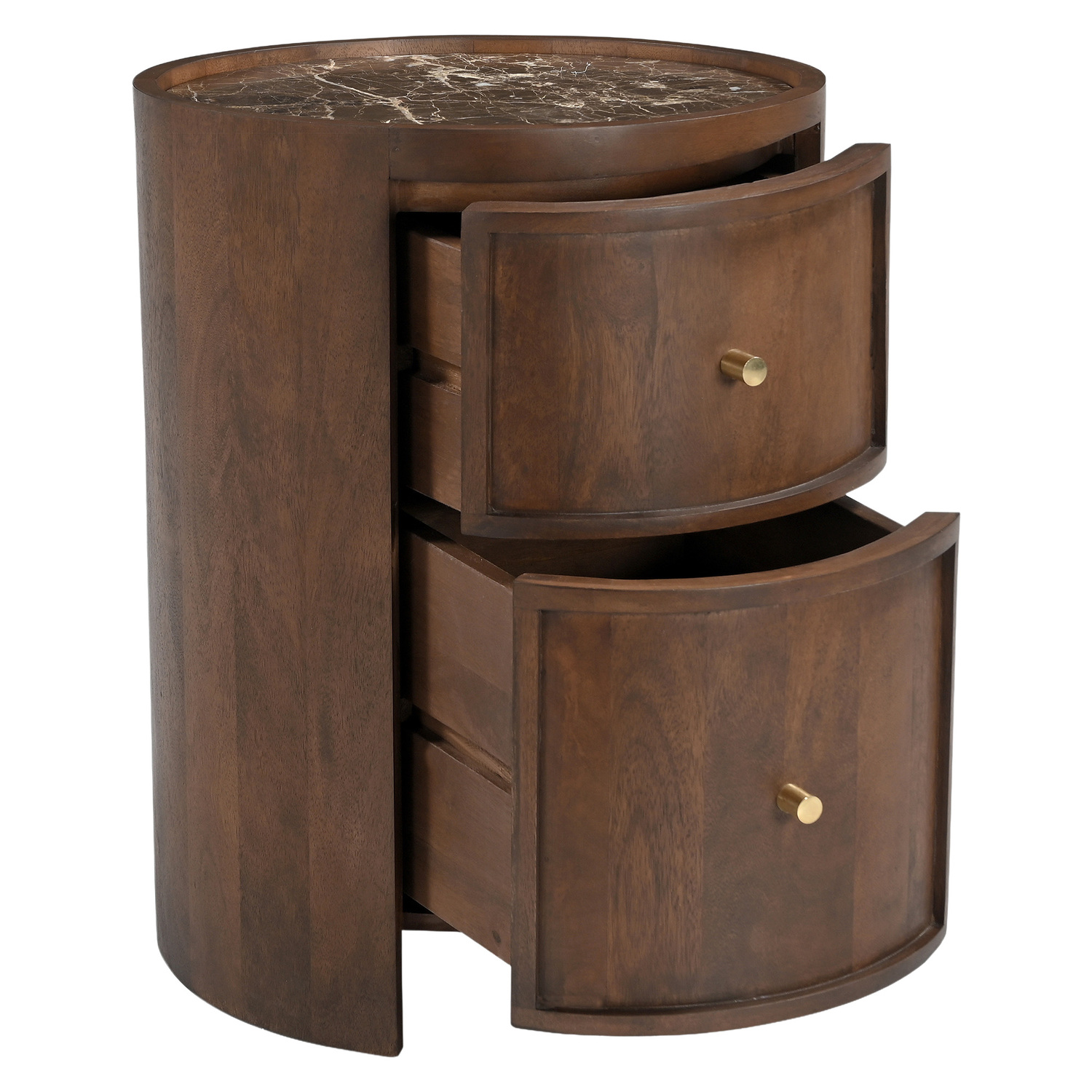 Romy Round Marble & Mango Wood Bedside Table
