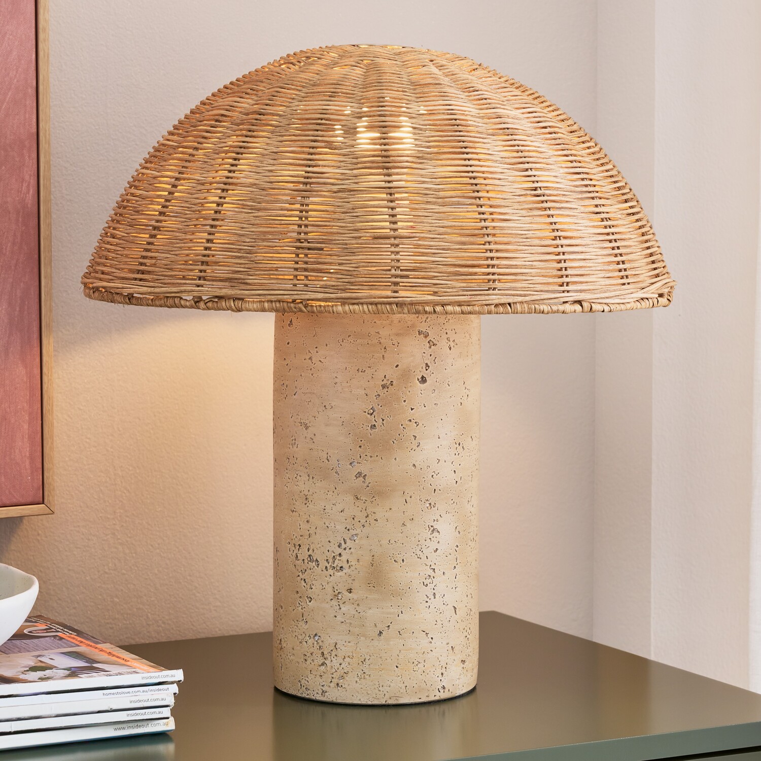 Benji Mushroom Cement & Rattan Table Lamp