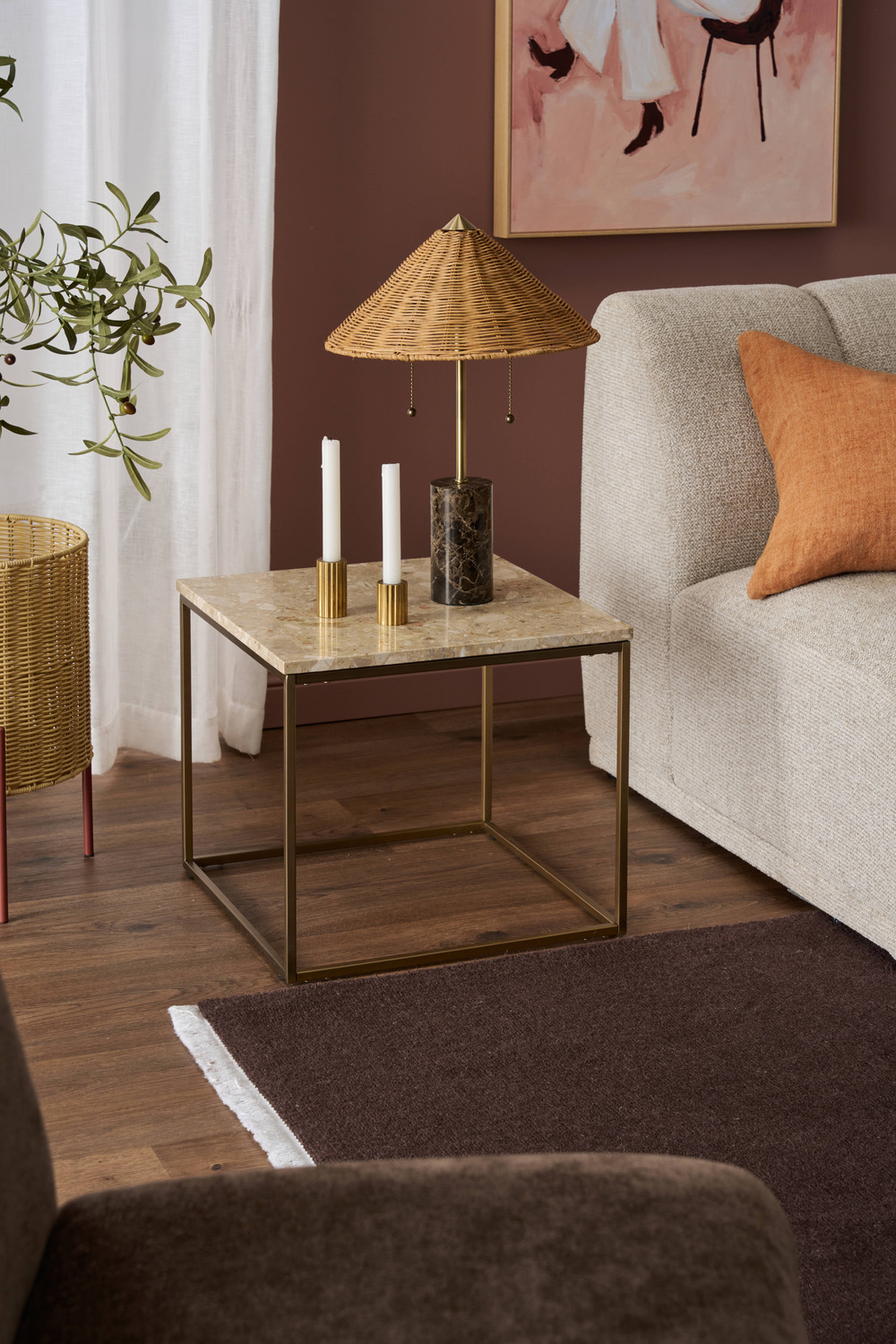 Tove Marble & Rattan Table Lamp