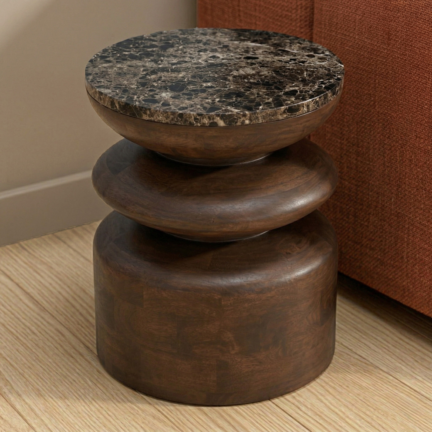Eliza Emperador Marble & Mango Wood Side Table