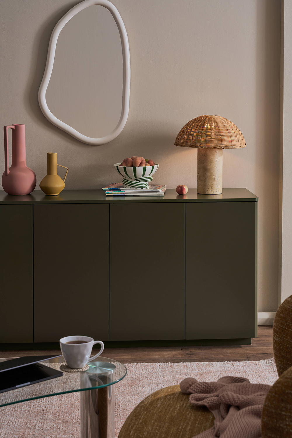 Benji Mushroom Cement & Rattan Table Lamp