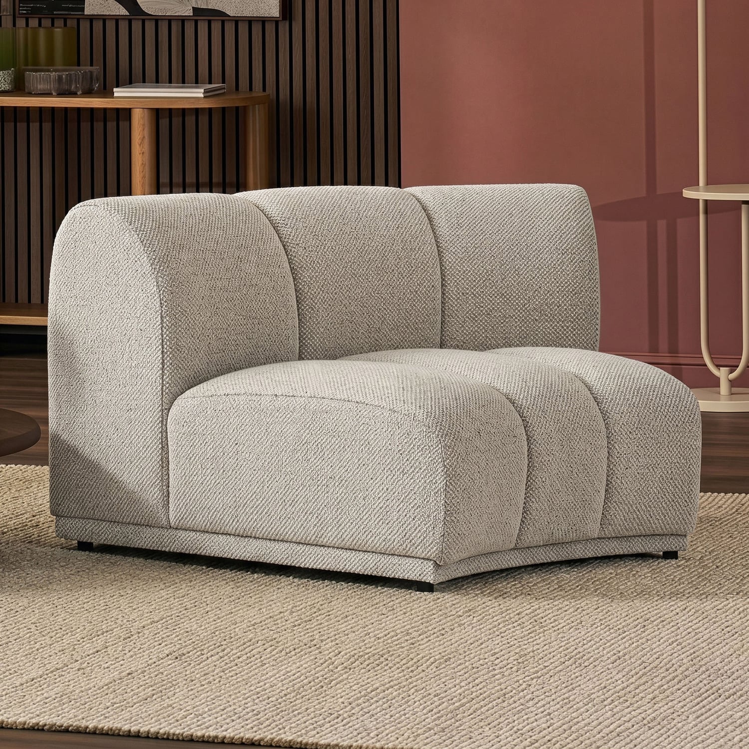 Arco Curved Chenille Armless Chair