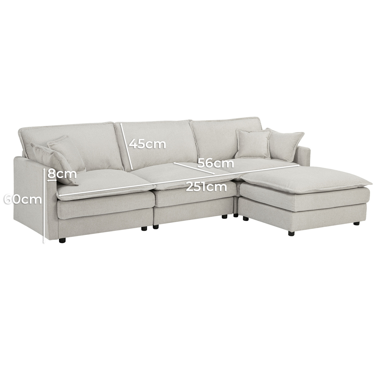 Coco 4 Seater Upholstered Modular Sofa & Ottoman Set