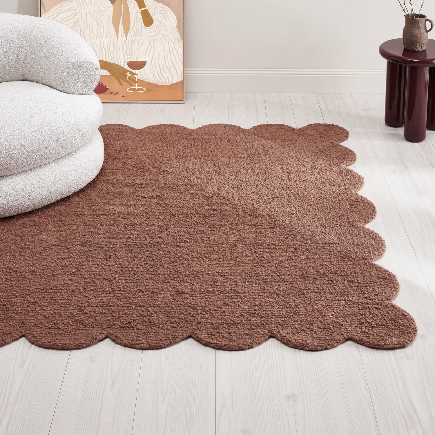 Rowe Boucle Wool-Blend Scalloped Rug