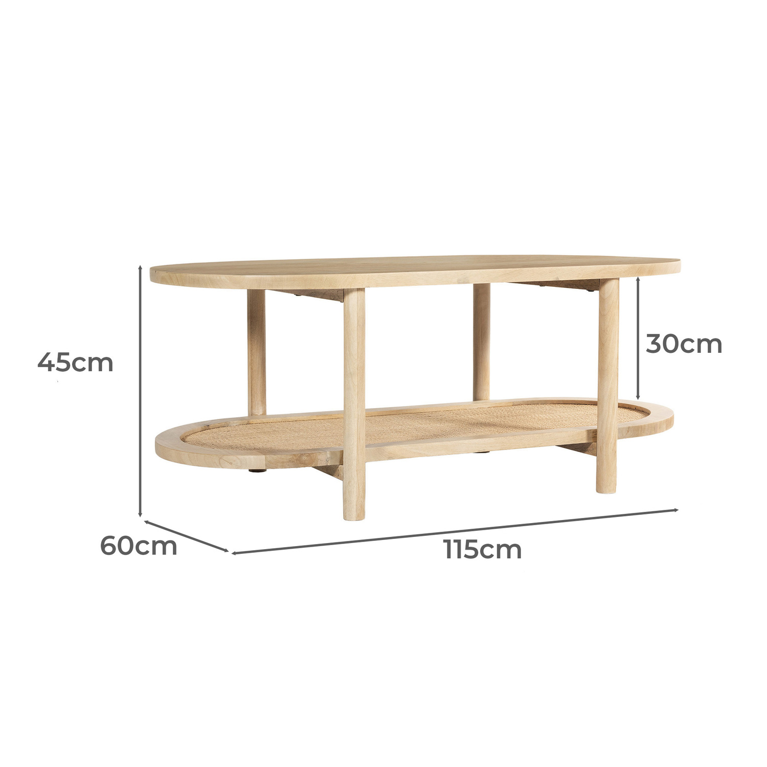 Natural Anya Mango Wood & Rattan Coffee Table