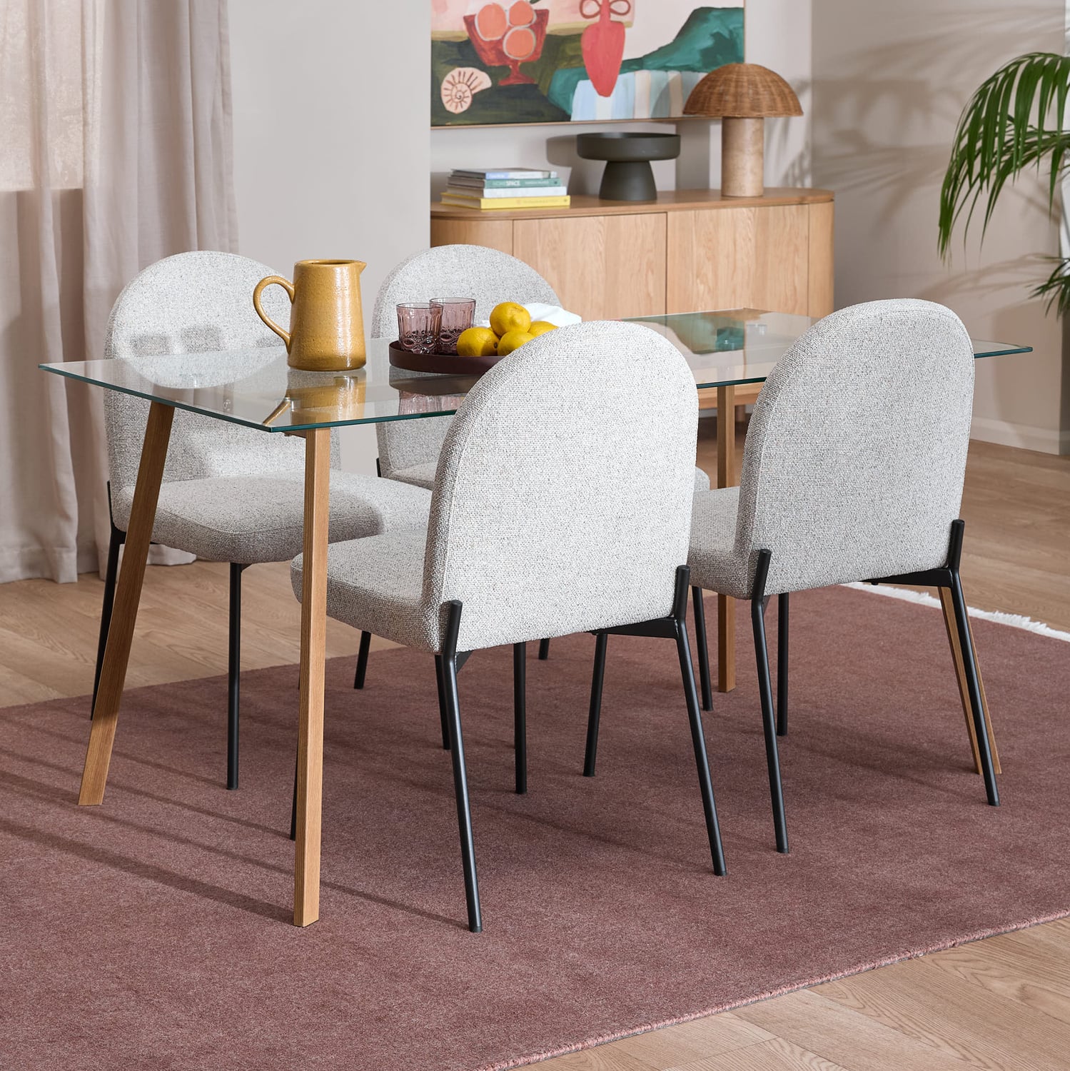 Hayden Glass Dining Table & Herb Dining Chair Set