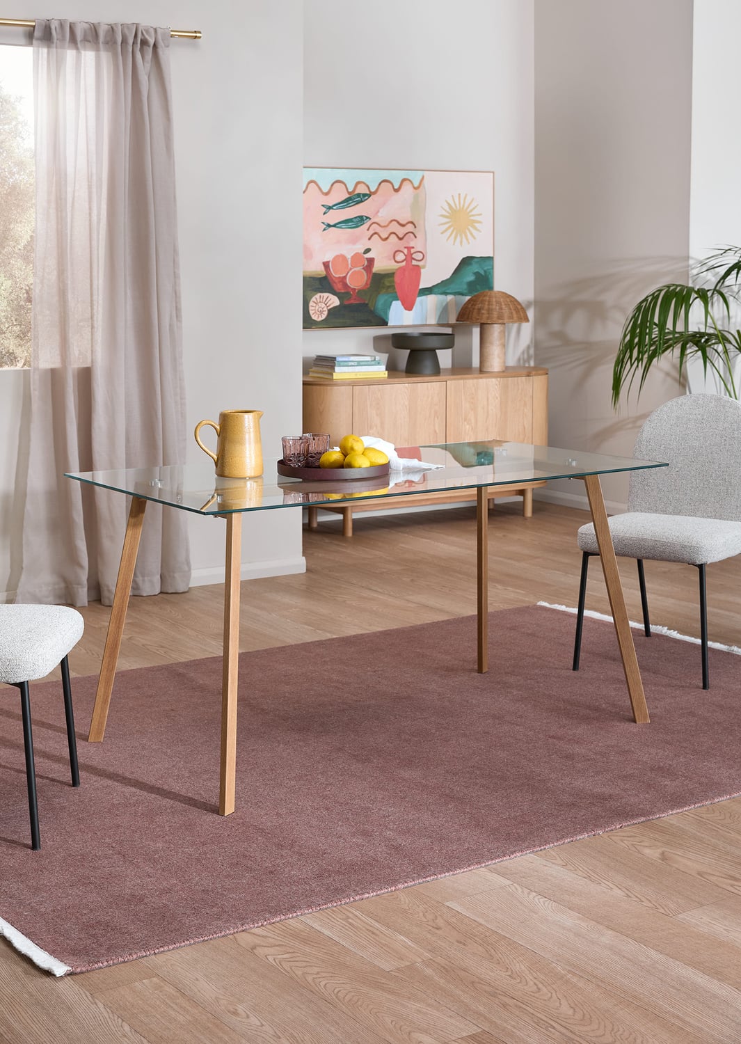 Hayden Glass Dining Table & Herb Dining Chair Set