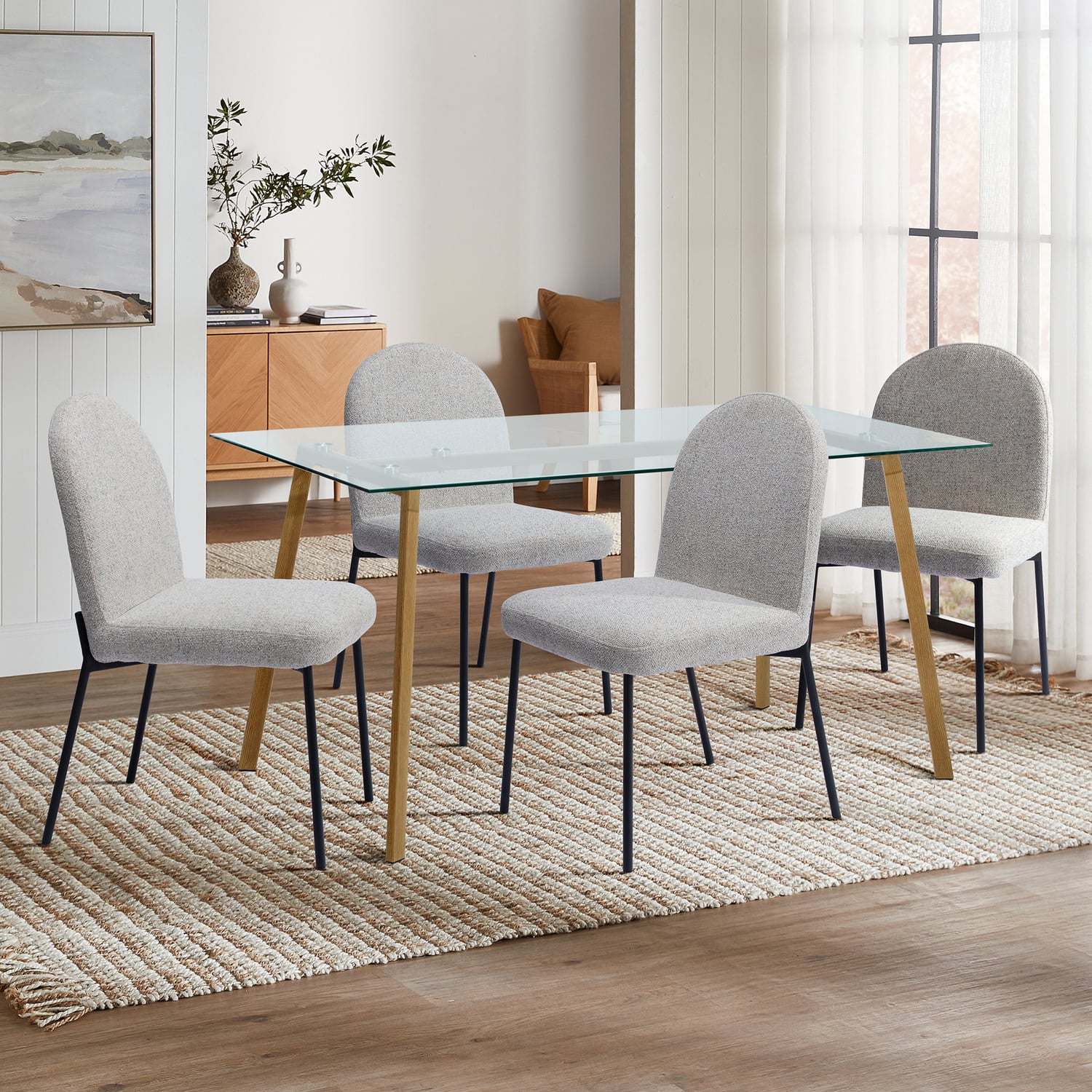 Hayden Glass Dining Table & Herb Dining Chair Set