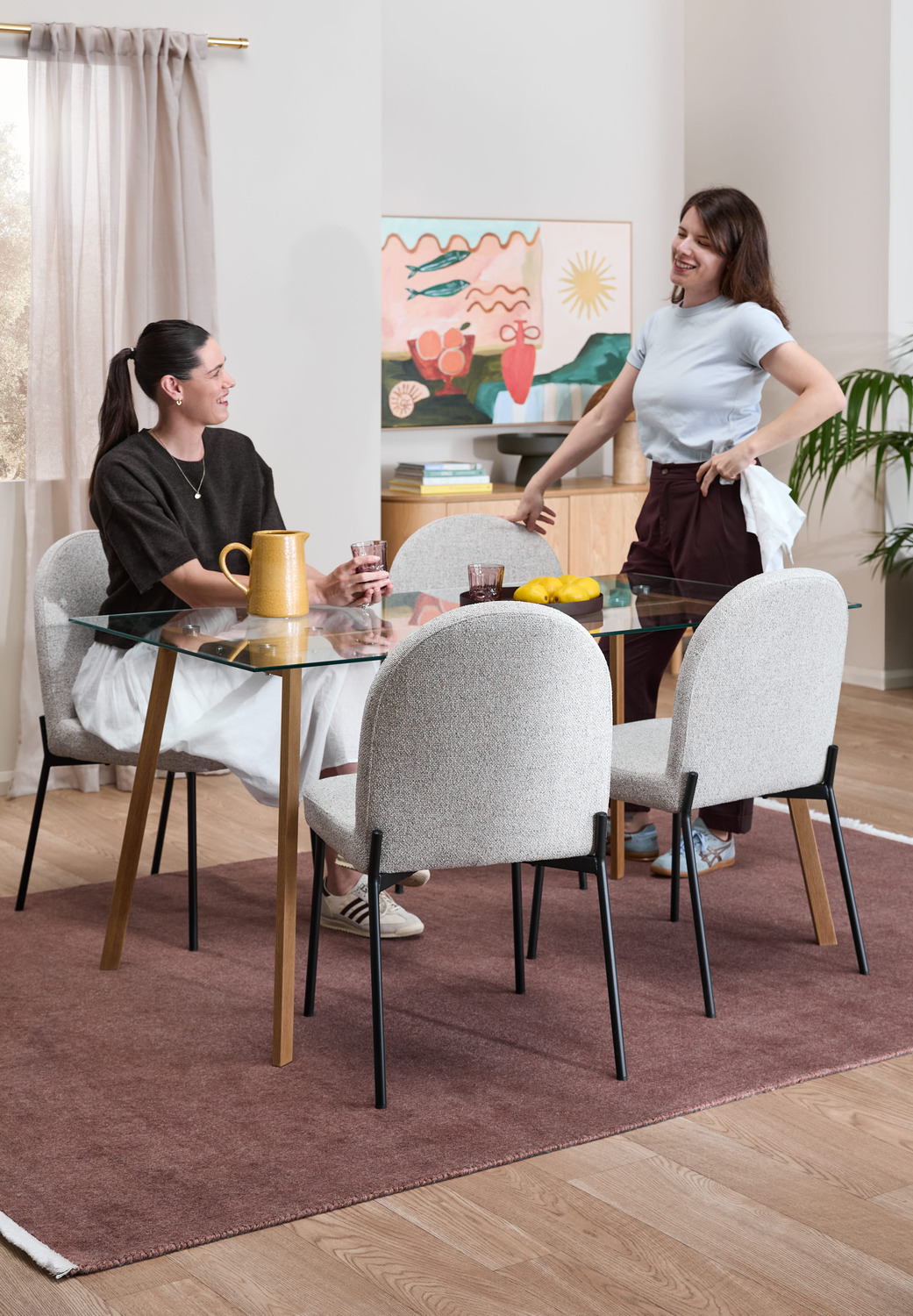 Hayden Glass Dining Table & Herb Dining Chair Set