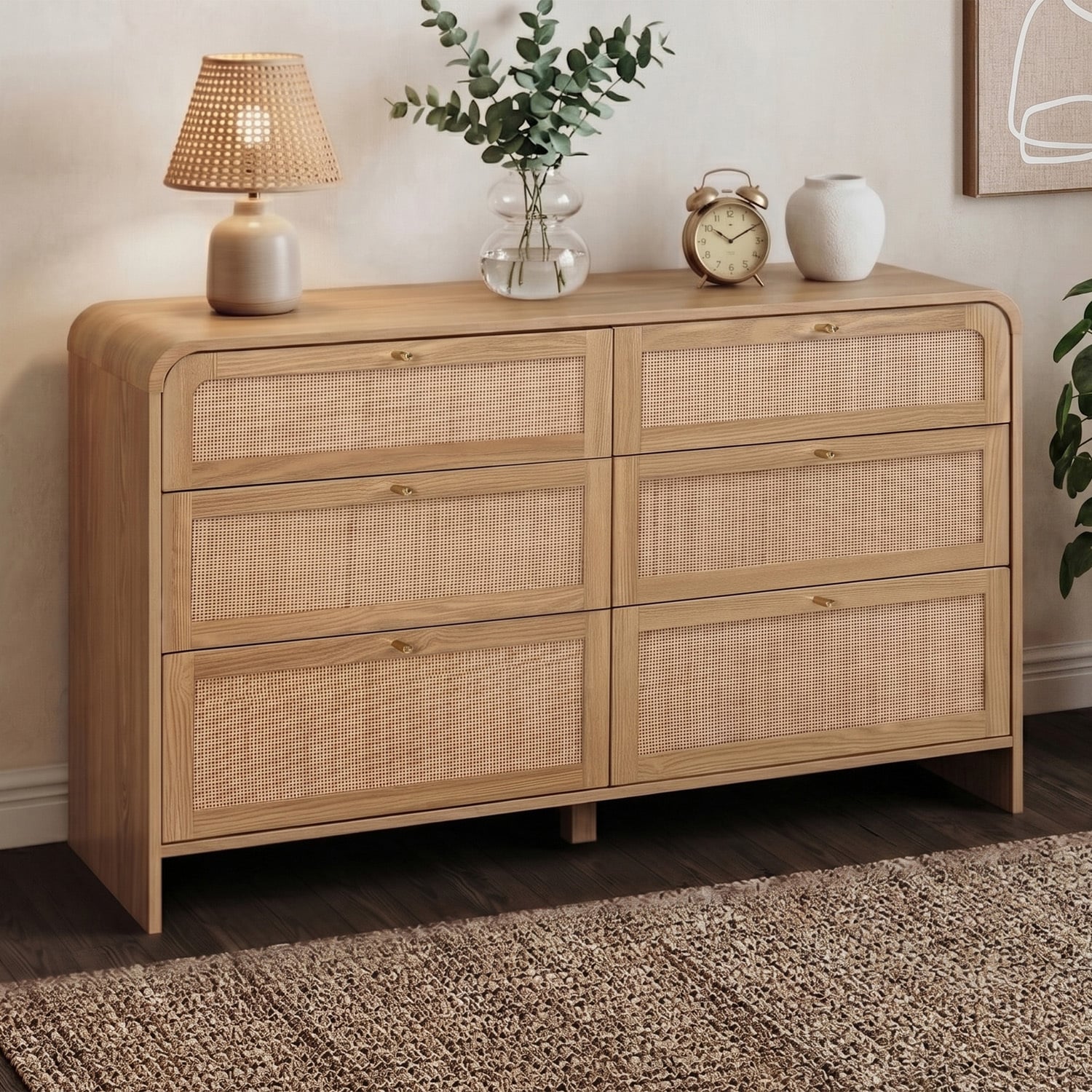 Maxine Curved Rattan 6 Drawer Chest