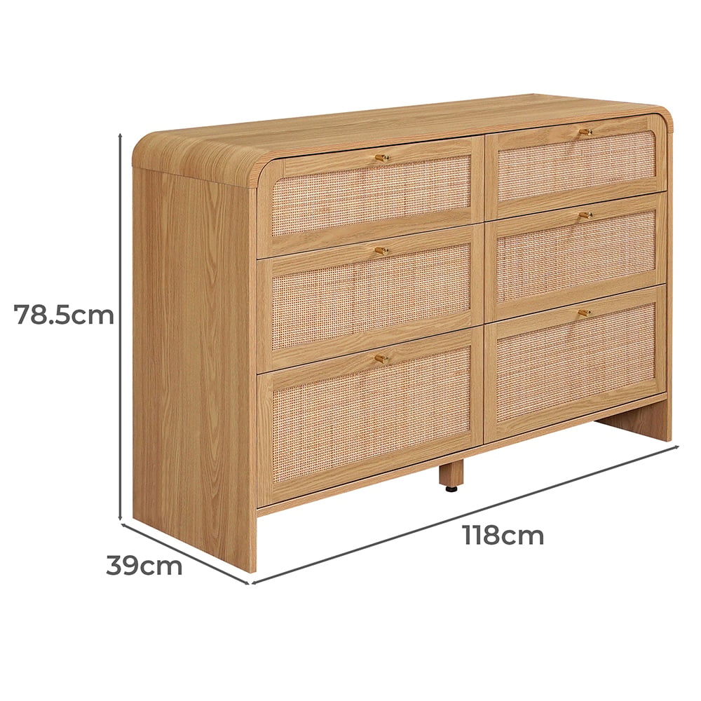 Maxine Curved Rattan 6 Drawer Chest