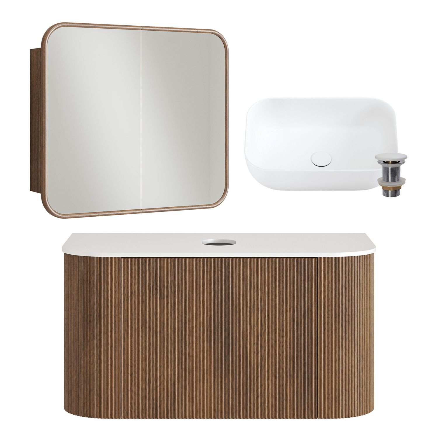 Nomad 900mm Walnut Wall Hung Vanity with Rectangular Basin & Shaving Cabinet Package