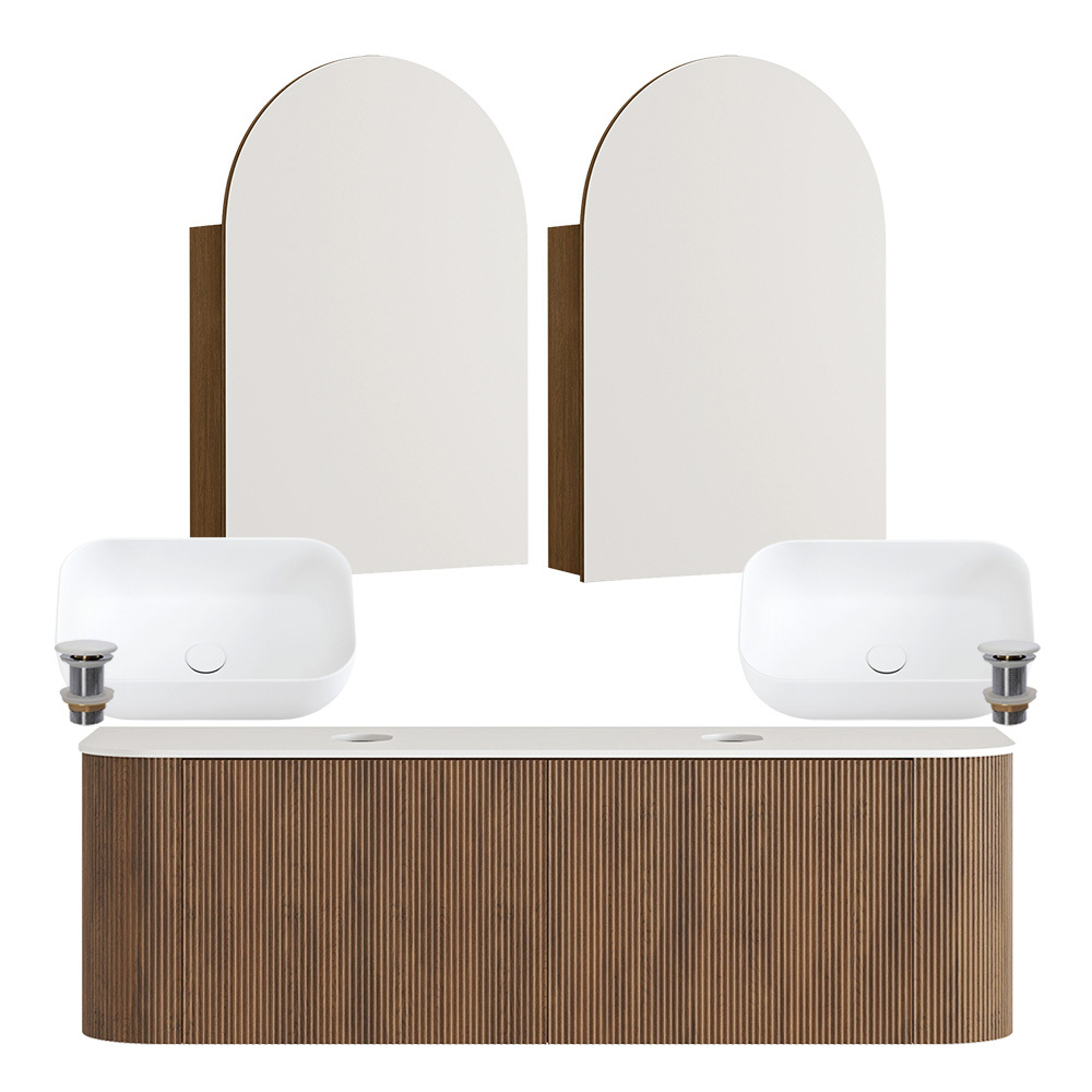Nomad 1500mm Walnut Wall Hung Vanity with Rectangular Basin & Shaving Cabinet Package