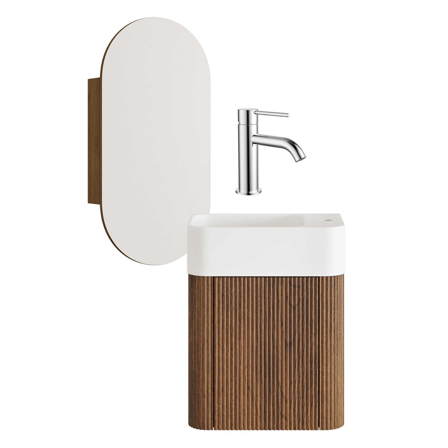Nomad 460mm Walnut Wall Hung Vanity with Basin Mixer & Shaving Cabinet Package