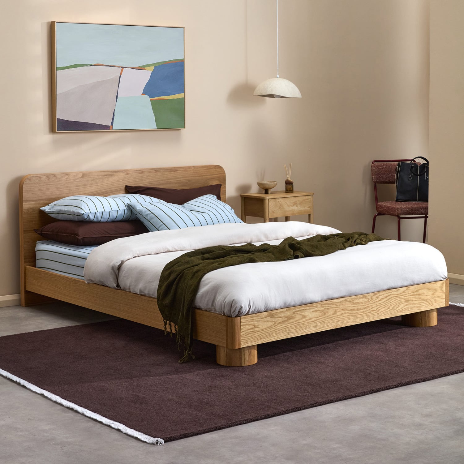 Peyton Oak Wood Queen Bed