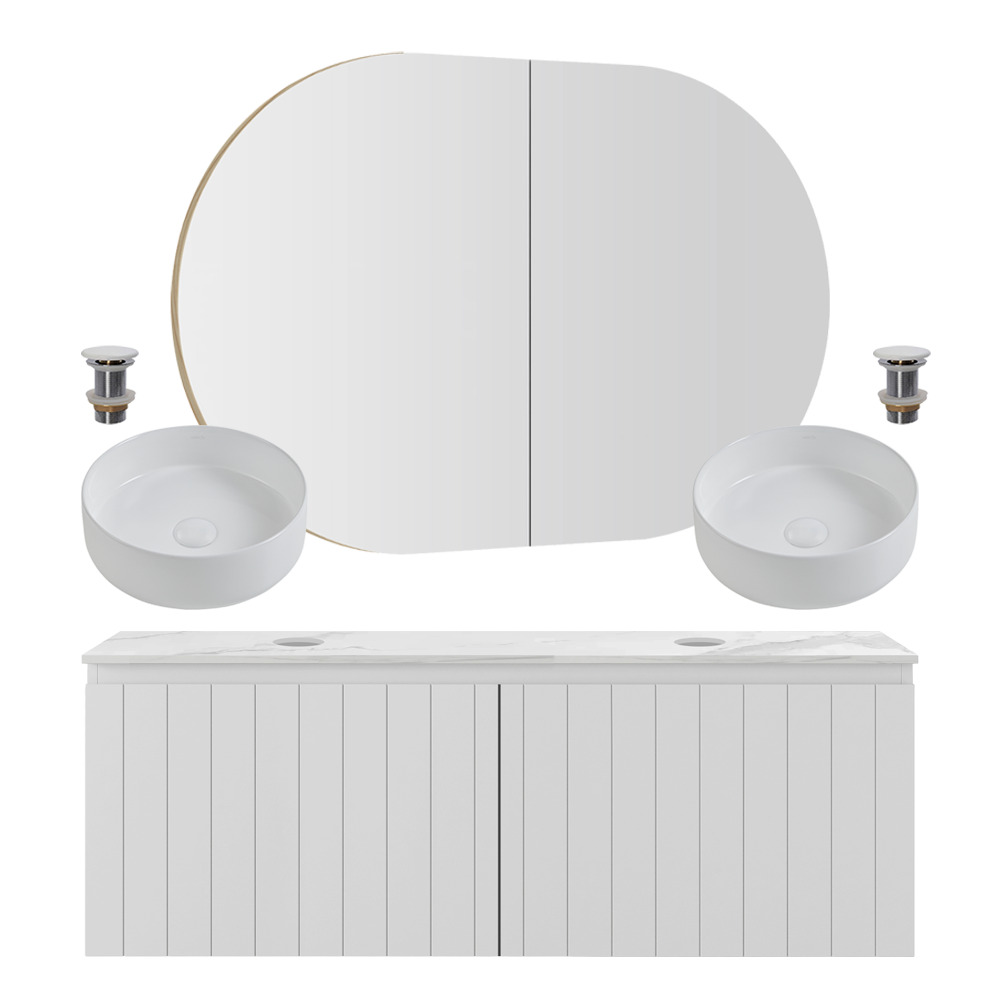 Belmont 1200mm Double Vanity Package with Oval Shaving Cabinet