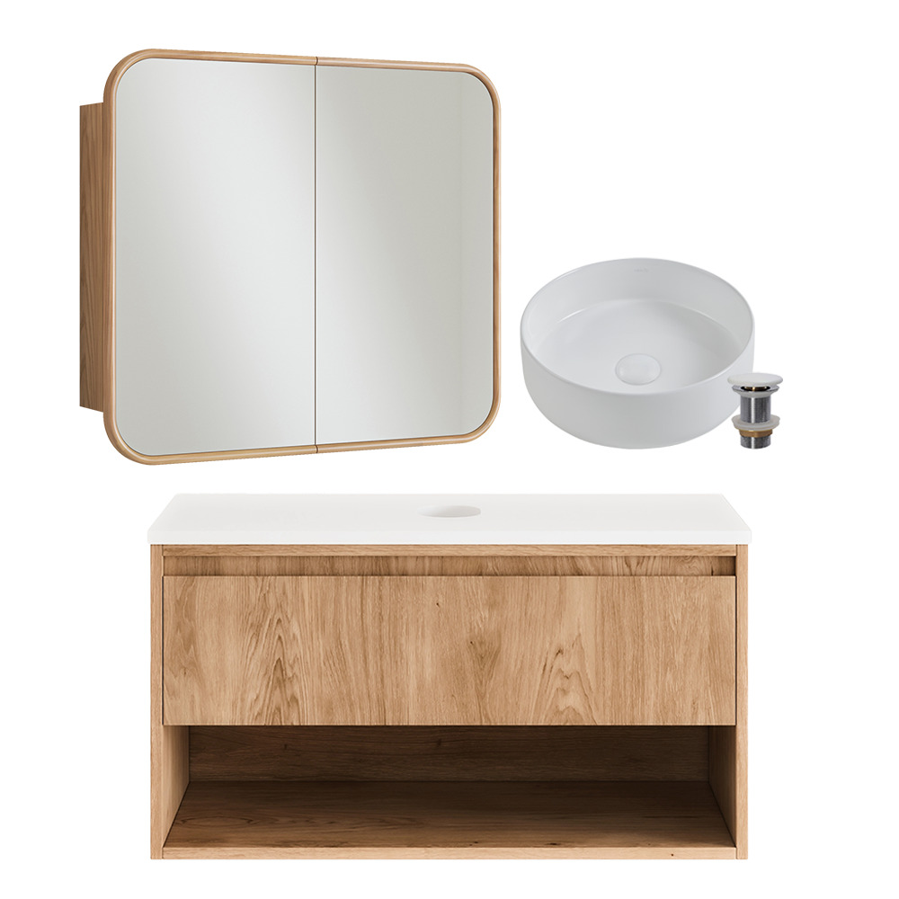 Mabel II 900mm Wall Hung Vanity &  Shaving Cabinet Package