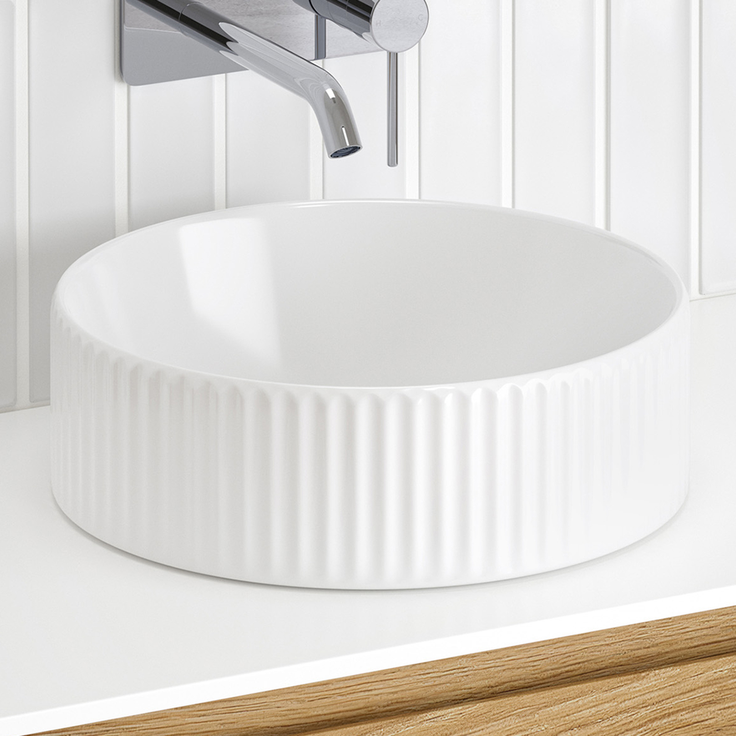 Kiora 360mm White Round Ceramic Above Counter Basin