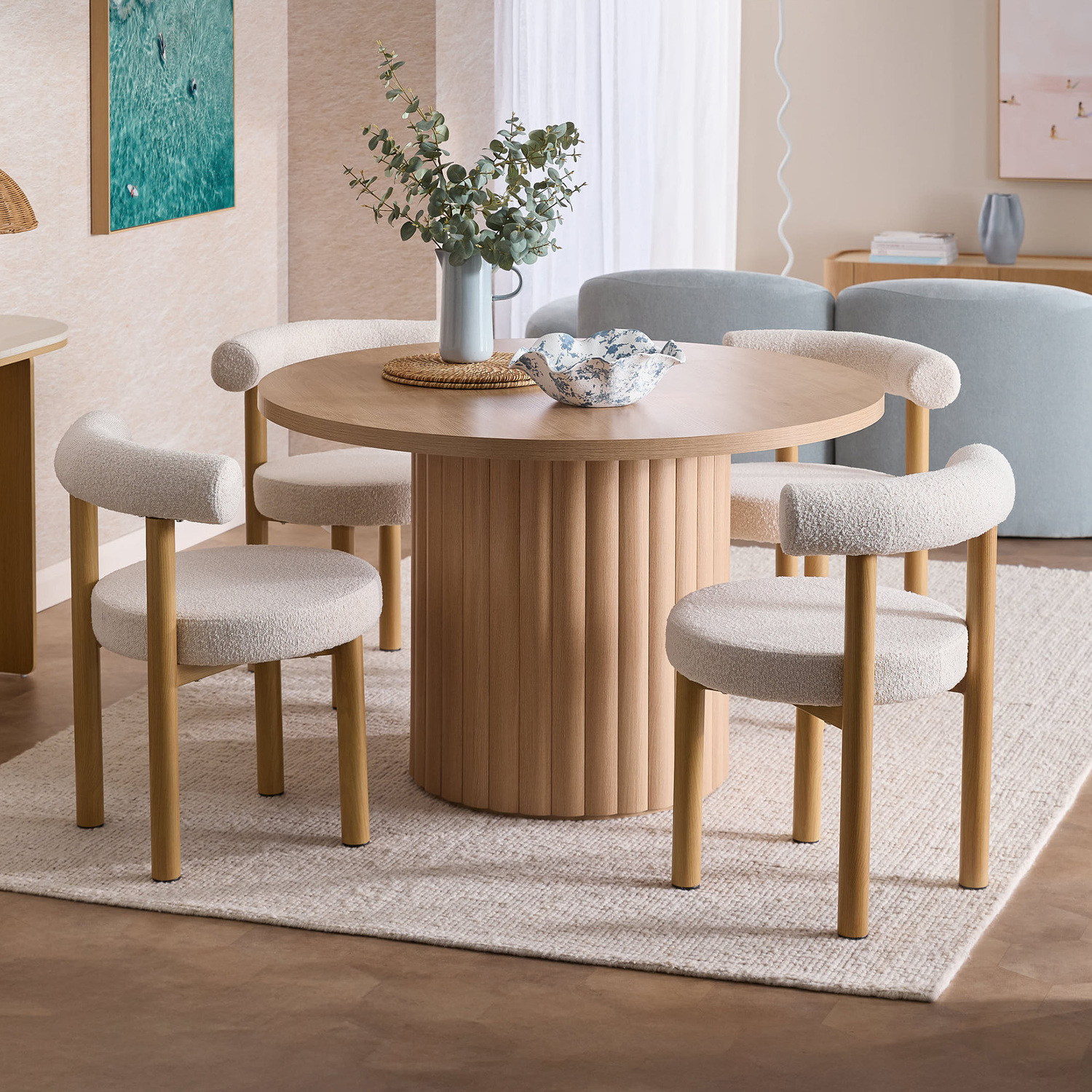 4 Seater Elodie Round Dining Table & Roselin Chair Set