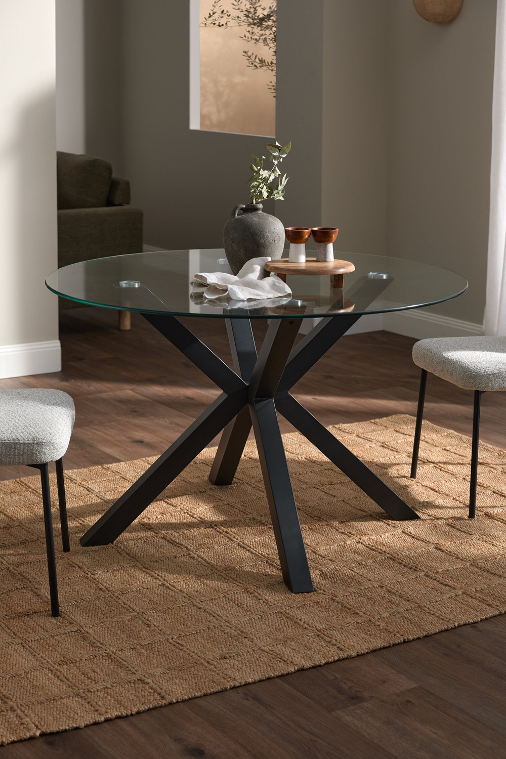 4 Seater Charlie Glass Dining Table & Herb Chair Set