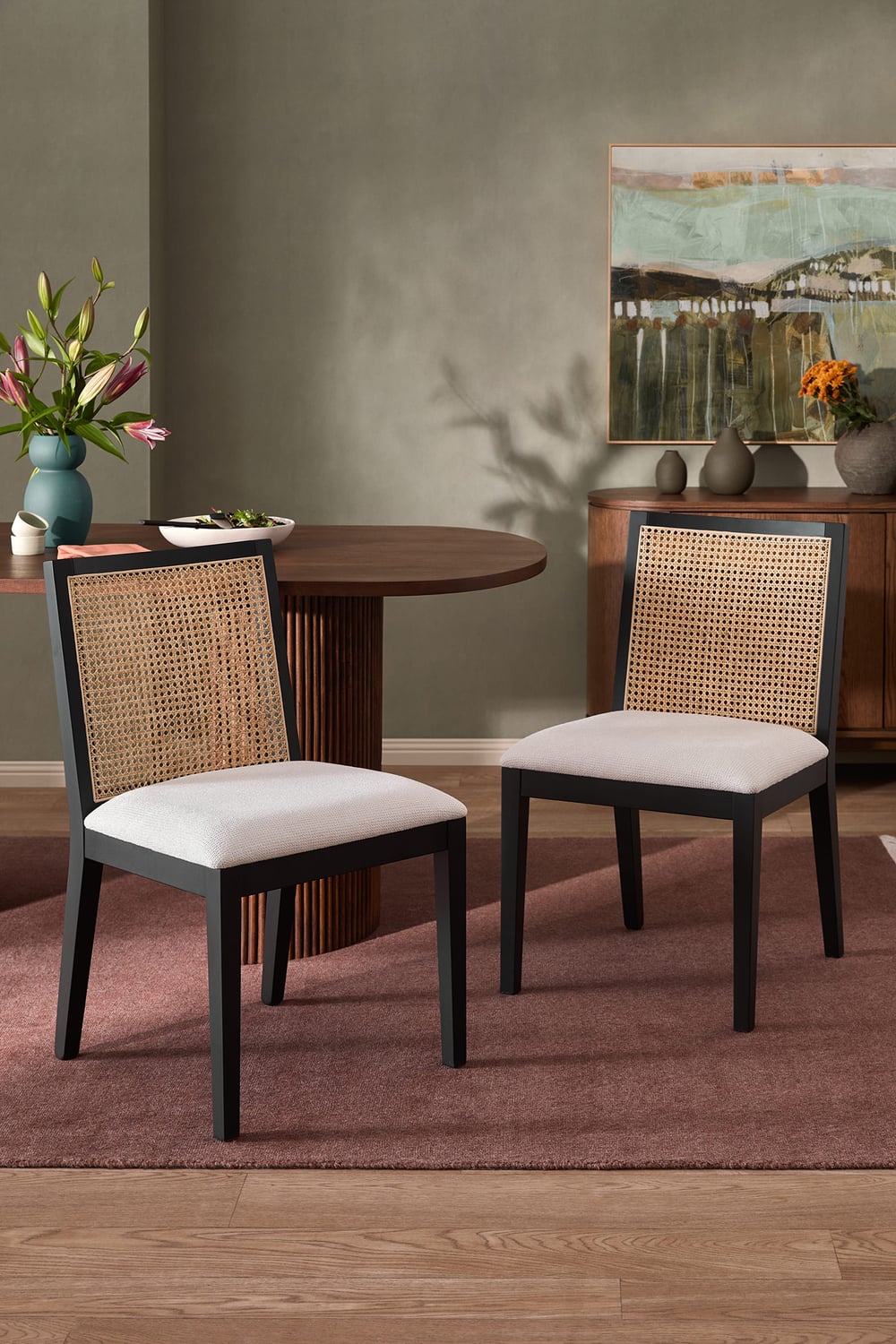 Dennett Rattan & Solid Beech Wood Dining Chairs