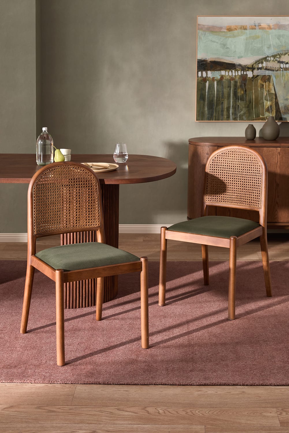 Louie Arched Rattan & Solid Beech Wood Dining Chairs